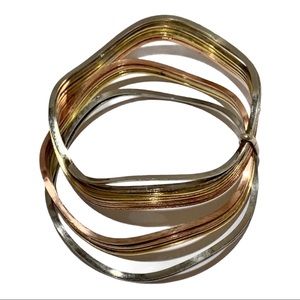 Tri- Colored Brushed Wave Bangles, Set of 14